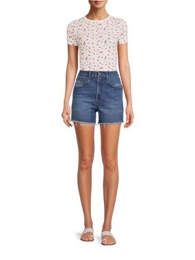 Nine.Eight Dark Wash Frayed Hem Denim Shorts Size 6